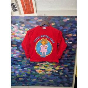Vintage 90s Arthur DW Little Sisters Rule Red Long Sleeve T-Shirt Size 7 rare